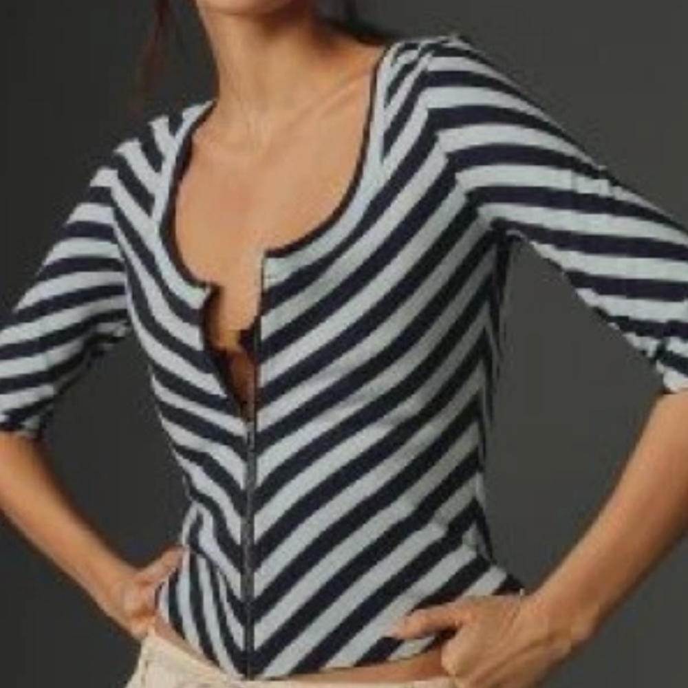 Anthropologie Maeve Front-Zip Scoop-Neck Blouse Top Sz S
